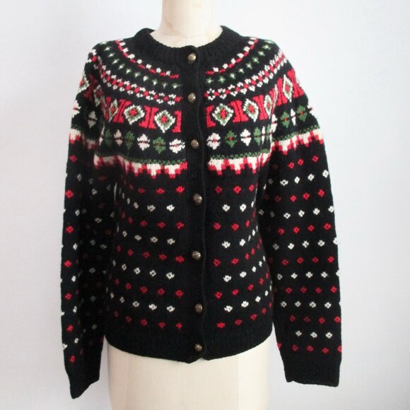 Wool Cardigan Sweater Hand Knit Made in Switzerland Icelandic Nordic Style - Picture 1 of 13